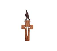 AMPALS, Handmade in Jerusalem Brown Wood Necklace with Cross and Jute Cord in Jerusalem, Gift for Christmas, Welfare, Home, Christian Day, Birthday, Christening, Communion, Wood thread cotton wax