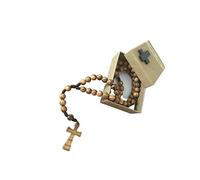 AMPALS, Handmade Rosary in Olive Wood in Jerusalem, Rosary in Kraft Paper Box with Crucifix,Baptism Gift,Communion,Christian Holidays,Birth,Birthday,Car Protection