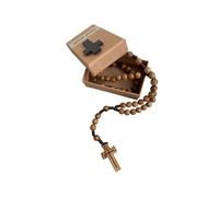 Ampals, Olive Wood Rosary Handmade in Jerusalem, Rosary in Kraft Paper Box with Crucifix, Christening, Communion, Christian, Birth, Birthday, Car Protection, Home