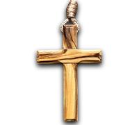 AMPALS Unisex Olive Wood Cross Necklace, 82cm, Brown, Rustic, Christian, All Ages