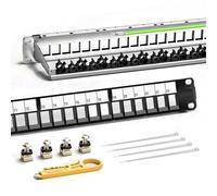 AMPCOM 24 Ports 1U Blank Keystone Patch Panel, 19 inch Rack or Wall Mount with Rear Cable Management Panel for Ethernet CAT5e/CAT6/CAT7, USB, HDMI