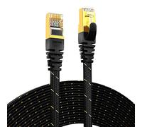 AMPCOM Ethernet Cable 10m, CAT7 10Gbps STP Flat Patch Cord 10 Gigabit Lan Network Cable High Speed - Black - Nylon Braided - Shielded
