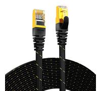 AMPCOM Ethernet Cable 8m, CAT7 10Gbps STP Flat Patch Cord 10 Gigabit Lan Network Cable High Speed - Black - Nylon Braided - Shielded