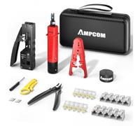 AMPCOM Ethernet Crimping Tool Kit 9-in-1 Pass Through RJ45/RJ11 Network Tool Kit for STP Cat7/6A UTP Cat6/5E/5 RJ45 Connectors with 110 Punch Down Tool Wire Stripper in Portable Waterproof Bag
