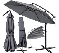 Kingsleeve® 3m Garden Parasol with Parasol Cover, Stand, UV 80+ & Wind Stabiliser | Cantilever Garden Umbrella Hanging sun shade Water-Repellent, Large Tiltable Patio Sun Umbrella, Brazil Anthracite