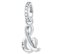 Ampersand & Math Symbol of and Charm, 925 Sterling Silver Clear CZ Pendant Beads fit Pandora Valentines Bracelet, Gift for Wife Husband/Boyfriend Girlfriend