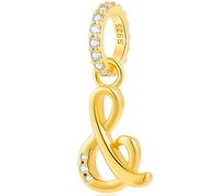 Ampersand & Math Symbol of and Dangle Charm, 18K Yellow Gold Plated 925 Sterling Silver Clear CZ Pendant Beads fit Pandora Valentines Bracelet, Gift for Women Men/Boy Girls