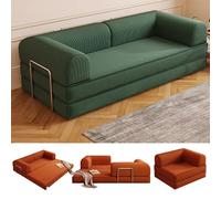 AmphaDeco Folding Compression Sofa Bed,3-In-1 Convertible Sleeper Sofa Couch with Armrest,Corduroy Boneless Couch with Fixed Frame,Pull Out Modular Sectional Sofa for Bedroom,Living Room,Green,220cm