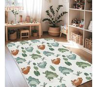 Amphibian Area Rug, Nature Playful Lilies Pad Dragonfly Spring Green Low Pile Sponge Rectangle Floor Carpets Edge Binding Rugs for Living Room Bedroom New Home Dining Decor 4' X 6'
