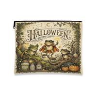 Amphibian Canvas with Zipper, Fanciful Vintage Pumpkins Potion Jar Halloween Green Portable with Zipper Toiletry Travel Bag for Travel, Vanity, Bathroom, Purse Storage and Daily Use 7x9 Inch