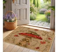 Amphibian on Red Mushroom Doormat, Colorful Garden Door Mat for Outdoor & Indoor Spring Decor, Non-Slip Waterproof Dust Absorbent Entry Rug, Easy Clean 29x17 Inch