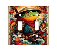 Amphibian Samurai Light Switch Cover Plates/Outlet Covers, Vibrant Green Warrior for Home Decor, Thermoplastic Wall Plates, Standard Size Double Toggle