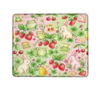 Amphibian Small Mouse Pad, Spring Fanciful Strawberry Rabbit Spring Green Square Rubber Washable Aesthetic Desk Mousepads Accessories for Office Home Computer Laptop Square 8x10 Inch