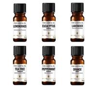 Amphora Aromatics TOP 6 Essential Oil Set, 10ml Pure Essential oils, Lavender, Eucalyptus, Sweet Orange, Peppermint, Lemongrass & Tea Tree.