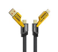 AMPLE 4-in-1 USB C Charger Cable 65W For FAIRPHONE 6/FAIRPHONE 5/FAIRPHONE 4 [Fast Charging & Data Sync] Flat Braided Cord with Multi Charging Cable Combo Lightning/Type C/USB A Ports