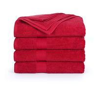 Ample Decor Bath Towel Set of 4, 76 CM X 137 CM Each 600 GSM 100% Cotton, Soft Durable Large Quick Drying | For Bathroom, Pools, Hotel, Spa, Daily Use - Red