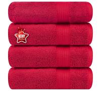 Ample Decor Christmas Hand Towel Set of 4, 46 CM X 72 CM, 600 GSM, 100% Cotton - Quick Drying, Super Absorbent - For Hotel, Spa, Bathroom, Gym - Red