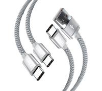 AMPLE For Motorola Moto G85 G55 G45 G35 G22 Fast Charging Cable 1M Nylon Braided USB A to USB C + USB C to USB C Charger Lead Durable for G82 E15 E32 E40 E30 E20 G31 G41 G51 G71 5G G60s (SILVER)