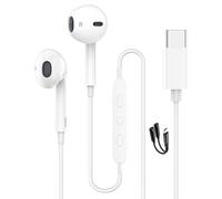 AMPLE USB C Headphone with Charging Port For Motorola Moto G85/ G55 / G15 / G05 / G45 / G35, 2 in 1 USB Type C Headphone In Ear Magnetic USB C Earphone Wired Type C Earbud with Mic (WHITE)