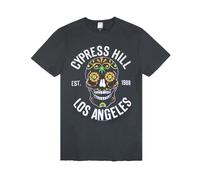 Amplified Cypress Hill Floral Skull Mens T-Shirt Charcoal