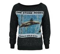 Amplified Clothing Womens Black Distressed Stone Roses Print Sweatshirt - Small