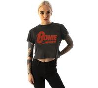 Amplified Clothing Womens Grey David Bowie Cropped Short Sleeved T-Shirt - Large