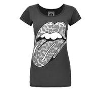 Amplified Clothing Womens Grey Rolling Stones Leopard Tongue Logo Short Sleeved T-Shirt - Small