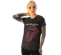 Amplified Clothing Womens Grey Rolling Stones Tongue Logo Short Sleeved T-Shirt - X-Large
