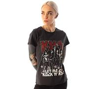 Amplified Kiss Let Me Go Rock 'N' Roll Diamante Women's Charcoal T-Shirt