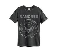 Amplified Men's Ramones Logo T-Shirt, Grey (Charcoal), X-Large