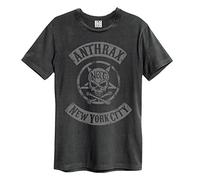 Amplified New York City Anthrax Unisex Adult T-Shirt, Coal, L
