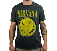 Amplified Nirvana Worn Out Smiley Unisex Charcoal T Shirt, XL, Charcoal