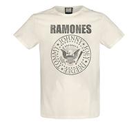 Amplified Ramones Shield Logo Vintage White T-Shirt - Crew Neck, Short Sleeve, Size M