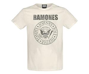 Amplified Ramones Shield Logo Vintage White T-Shirt - Crew Neck, Short Sleeve, Size M
