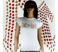 Amplified Vintage AC/DC Strass Logo Rock Star T-Shirt Rundhals Weiß
