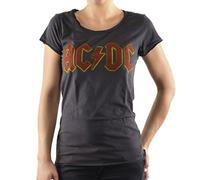 Amplified Women's ACDC Logo T-Shirt, Grey (Charcoal), Size 8 (Size:Small)