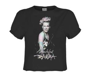 Amplified Women's Beautiful Trauma P nk Crop Top in Black | Size: Small Amplified Black S