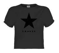 Amplified Women's Black Star David Bowie Crop T-Shirt in Charcoal | Size: XS Amplified Charcoal XS