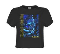 Amplified Women's Blue Monster Iron Maiden Crop Top in Charcoal | Size: Large Amplified Charcoal L