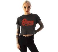 Amplified Women's Clothing David Bowie Cropped Short Sleeved T-Shirt | Grey | Officially Licensed Merch | Size: XL Amplified Grey XL