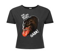 Amplified Women's Grrr The Rolling Stones Crop T-Shirt in Charcoal | Size: Medium Amplified Charcoal M