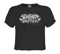 Amplified Women's Metal Logo Slaughter To Prevail Crop Top in True Black | Size: Medium Amplified True Black M