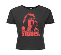 Amplified Women's Mick Photo Stones The Rolling Stones Crop Top in Charcoal | Size: XL Amplified Charcoal XL