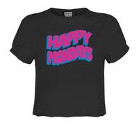 Amplified Women's Wave Logo Happy Mondays Crop Top in True Black | Size: Medium Amplified True Black M