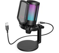AmpliGame Fifine USB Microphone for PC Gaming, Computer Streaming Microphone with Mute Button, Gain Knob for Video Podcast, RGB Microphone for PS4/PS5,