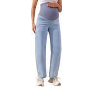 AMPOSH Maternity Barrel Jeans for Women - High Waisted Stretch Pregnancy Denim Pants for Work Casual Mid to Late Pregnancy, Light Blue, S
