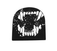 AMPOSSTO Unisex Y2K Knitted Beanie Hat Gothic Tooth Skull Cap Winter Warm Hat for Women Men Halloween, Black F, One Size
