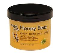 Ampro Pro Styl Beez Wax - Softens Your Hair and Provides Strong Hold - Infused with Argan Oil to Smooth and Condition Tresses - Creates Sleek Looks When Locking, Curling, and Braiding - Gold - 4 oz