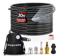 Ampvolts 30M Drain Cleaning Kit - Compatible with Karcher K2-K7 & Bosch AQT, 400 Bar / 5800 PSI Drain Jetting Hose, Includes 2 Adapters & 3 Nozzles, High Pressure Drain Unblocker