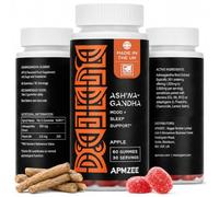 AMPZEE Ashwagandha Gummies 300mg with Vitamin B6 | 60 Apple Flavour Vegan Gummies | Ashwagandha Supplement for Stress, Sleep & Mood Support | Daily Multivitamin Gummies